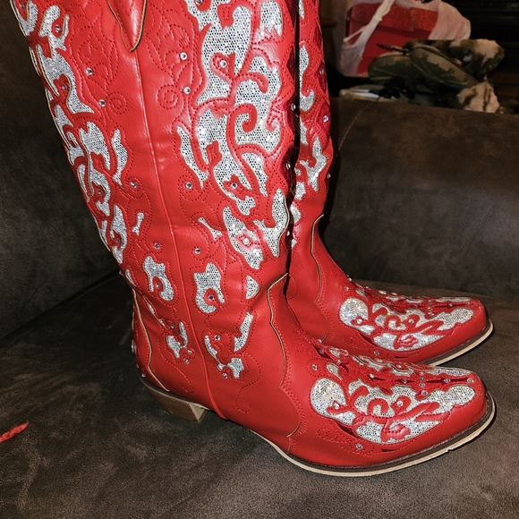 Sara Iris Women's Rhinestone Cowgirl Boots, Mid Calf Boots - Picture 3 of 12